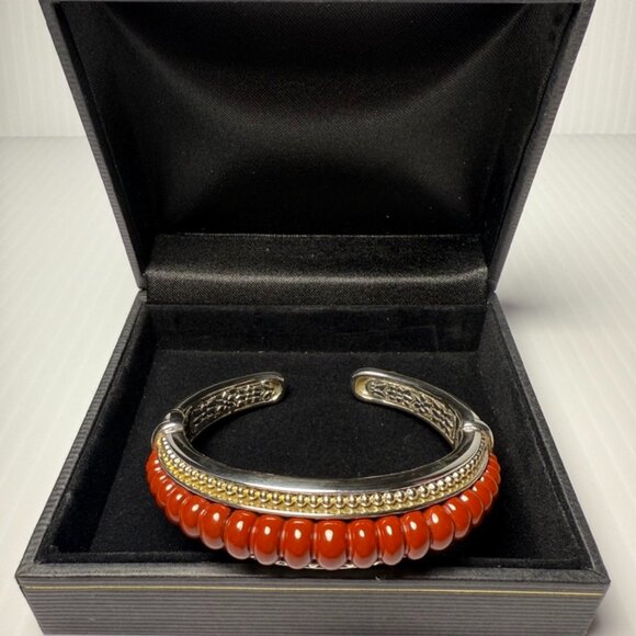 7"Caviar925 Silver & 18k Gold Red Carnelian Cuff Bracelet (59.54g.)